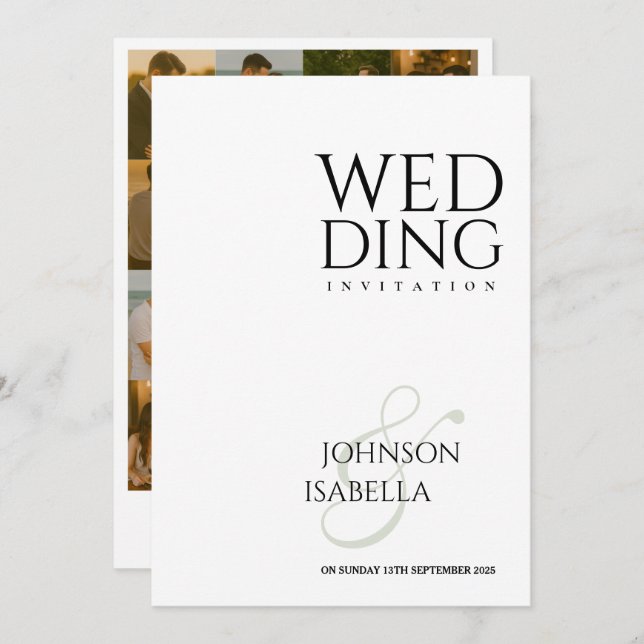 Photo collection minimal text wedding invitation   (Front/Back)