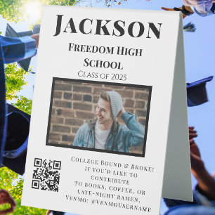 Photo College Fund QR Code Graduation Party Funny Table Tent