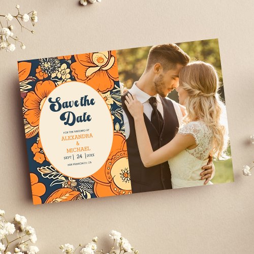 Photo Colorful Groovy Retro 70s Floral Wedding Save The Date