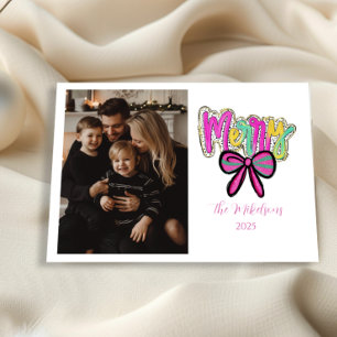 Photo Colorful Merry Bow Christmas Holiday Card