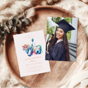 Photo Colorful Watercolor Dentist Graduation  Invitation