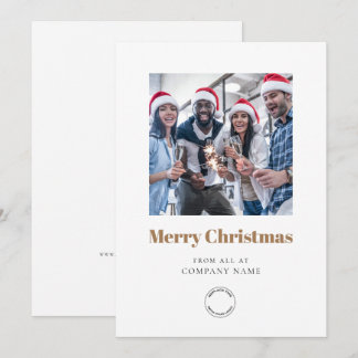 Photo Company Logo QR Code Gold Merry Christmas Holiday Card