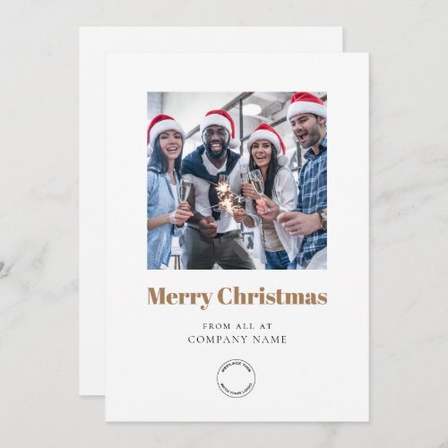 Photo Company Logo QR Code Gold Merry Christmas Holiday Card