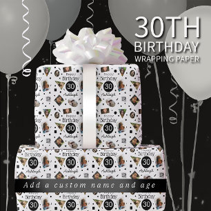 Photo Confetti Name 30th Birthday Wrapping Paper