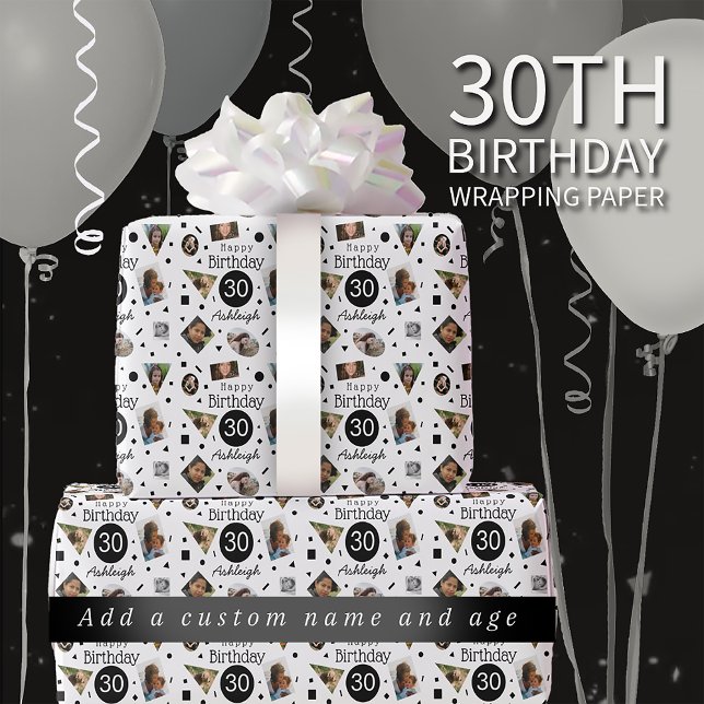 Photo Confetti Name 30th Birthday Wrapping Paper (Creator Uploaded)