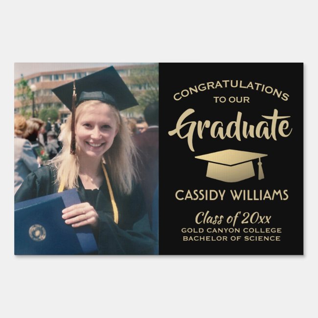 Photo Congrats Black and Gold Graduation Yard Sign