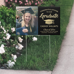 Photo Congrats Black and Gold Graduation Yard Sign