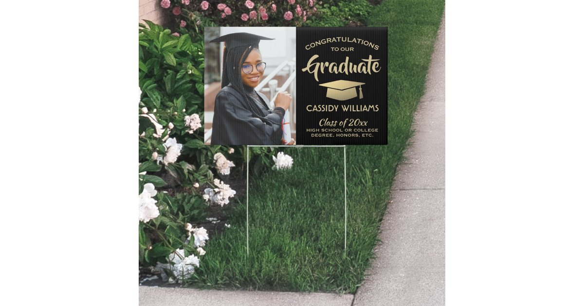 Photo Congrats Black and Gold Graduation Yard Sign | Zazzle