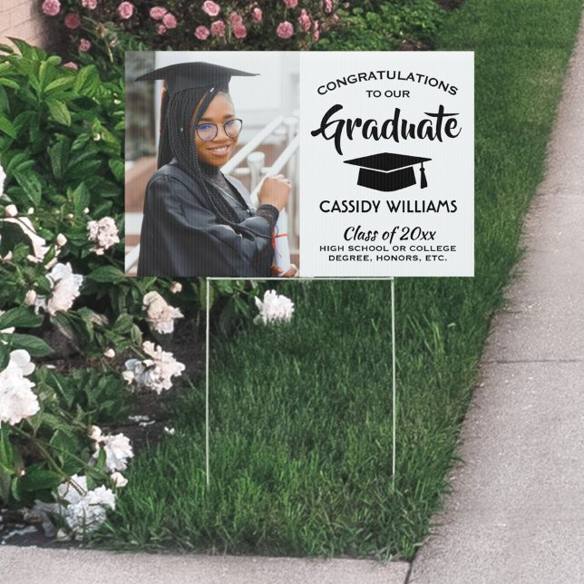 Photo Congrats Black and White Graduation Yard Sign (Creator Uploaded)