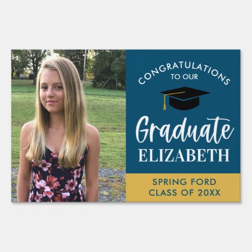 Photo Congrats Blue and Gold Graduation Yard Sign