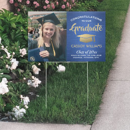 Photo Congrats Blue Gold and White Graduation Yard Sign