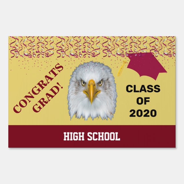 Photo Congrats Golden Burgundy Glitter Graduation Sign (Front)