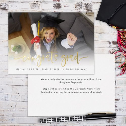 Photo Congrats Grad 2024 Announcement Gold Foil