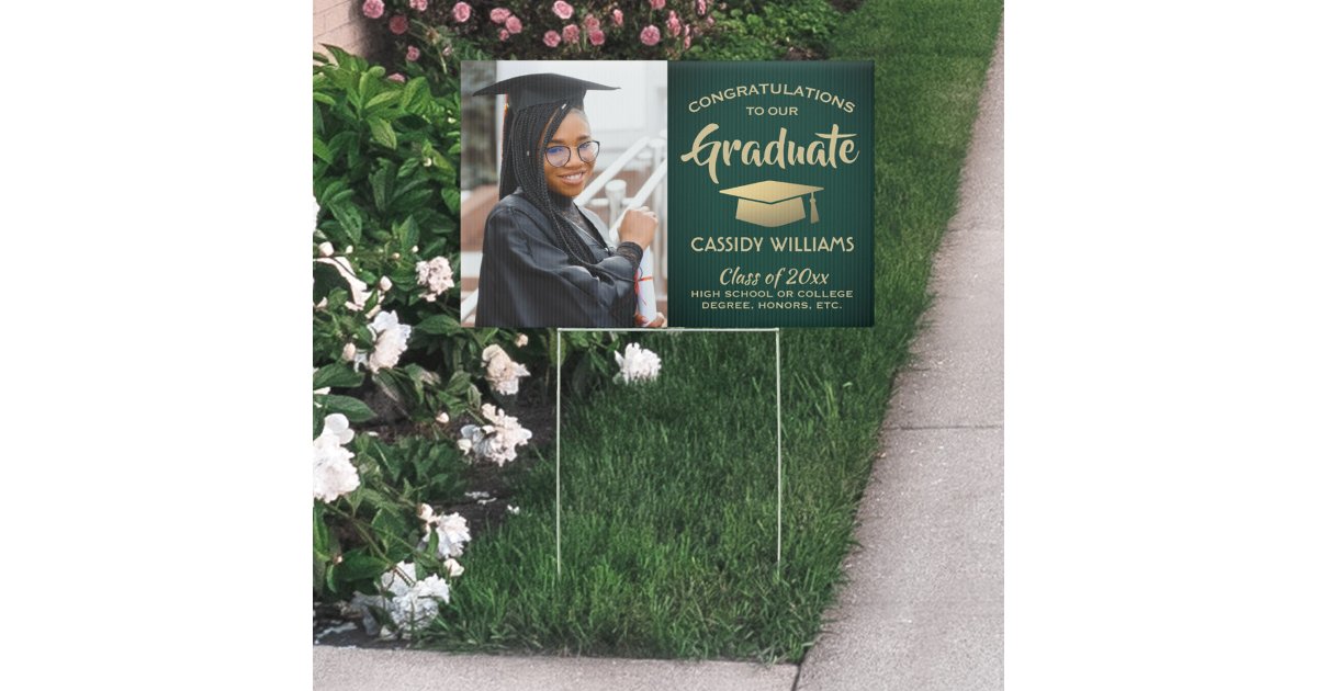 Photo Congrats Green and Gold Graduation Yard Sign | Zazzle