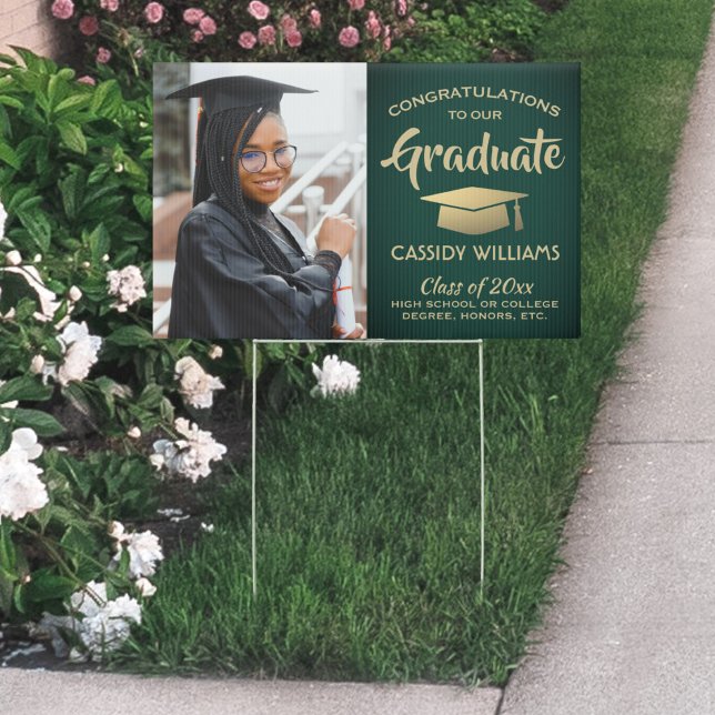 Photo Congrats Green and Gold Graduation Yard Sign (Creator Uploaded)