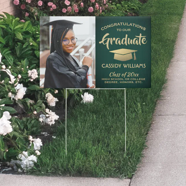 Photo Congrats Green and Gold Graduation Yard Sign | Zazzle