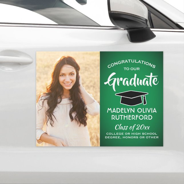 Photo Congrats Green White Black Graduation Parade Car Magnet (Creator Uploaded)
