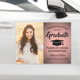 Photo Congrats Pink Rose Gold and Black Graduation Car Magnet