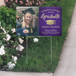 Photo Congrats Purple and Gold Graduation Yard Sign