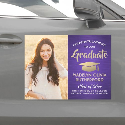Photo Congrats Purple Gold White Graduation Parade Car Magnet