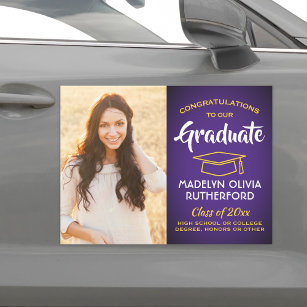 Photo Congrats Purple Gold Yellow Graduation Car Magnet