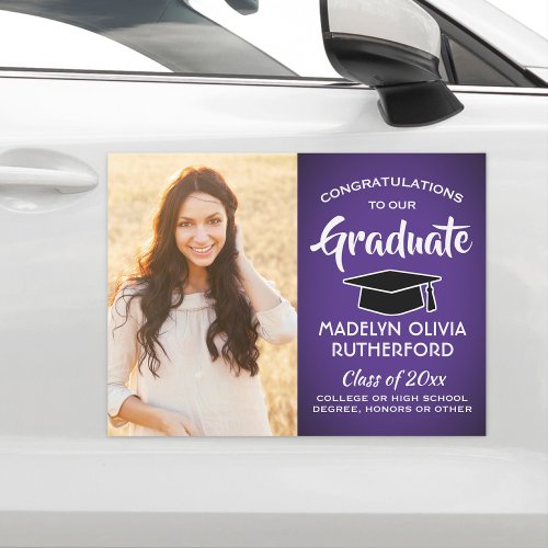 Photo Congrats Purple  White Graduation Parade Car Magnet