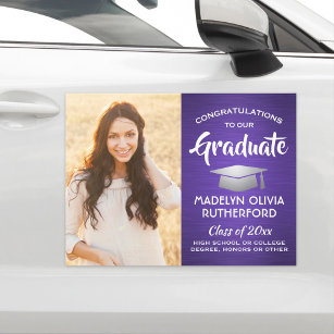 Photo Congrats Purple White & Silver Graduation Car Magnet
