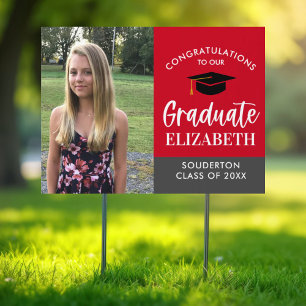 Photo Congrats Red and Gray Graduation Yard Sign