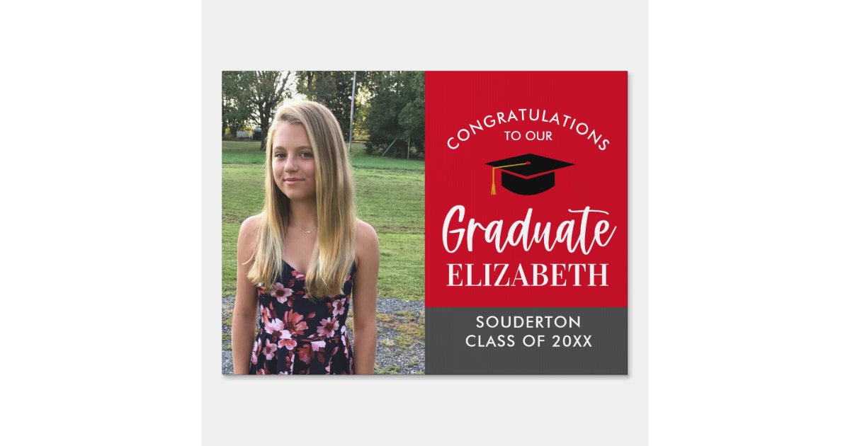 Photo Congrats Red and Gray Graduation Yard Sign | Zazzle