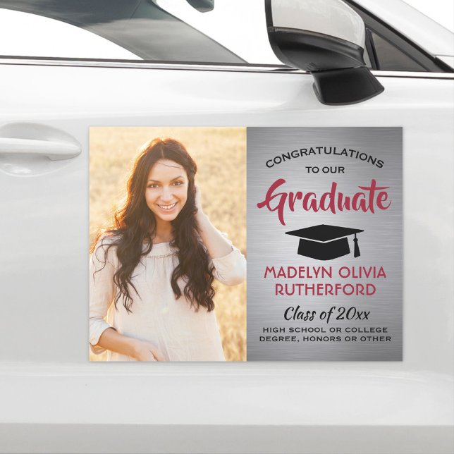 Photo Congrats Red Gray Black Graduation Parade Car Magnet (Creator Uploaded)