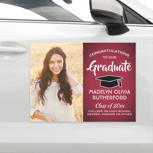 Photo Congrats Red White  Black Graduation Parade Car Magnet