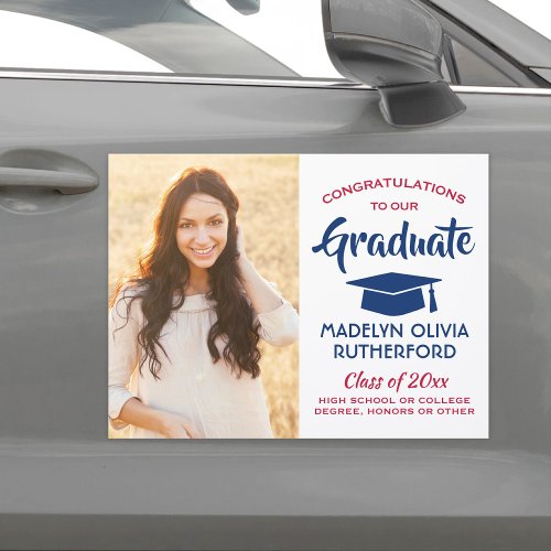 Photo Congrats Red White  Blue Graduation Parade Car Magnet