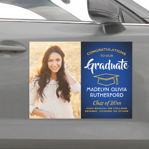 Photo Congrats Royal Blue Gold Yellow Graduation Car Magnet