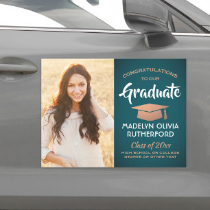 Photo Congrats Teal and Copper Graduation Parade Car Magnet