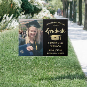 Photo Congratulations Black & Gold Graduation Yard Sign