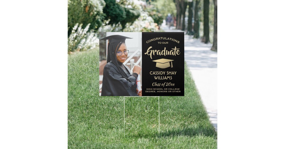 Photo Congratulations Black & Gold Graduation Yard Sign | Zazzle