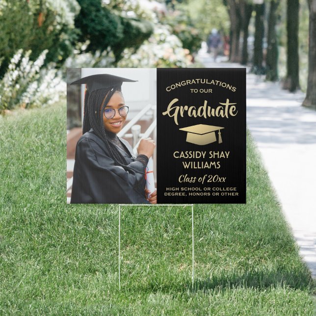 Photo Congratulations Black & Gold Graduation Yard Sign (Creator Uploaded)