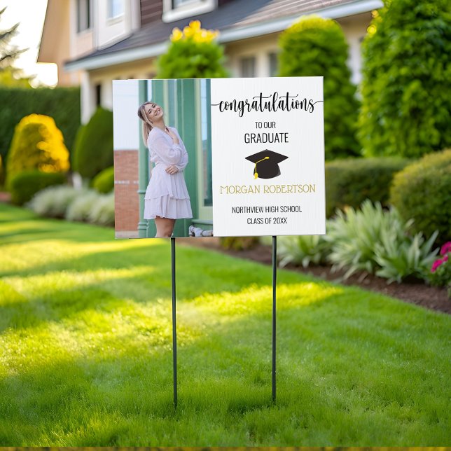 Photo Congratulations Black Gold Graduation Yard Sign (Creator Uploaded)