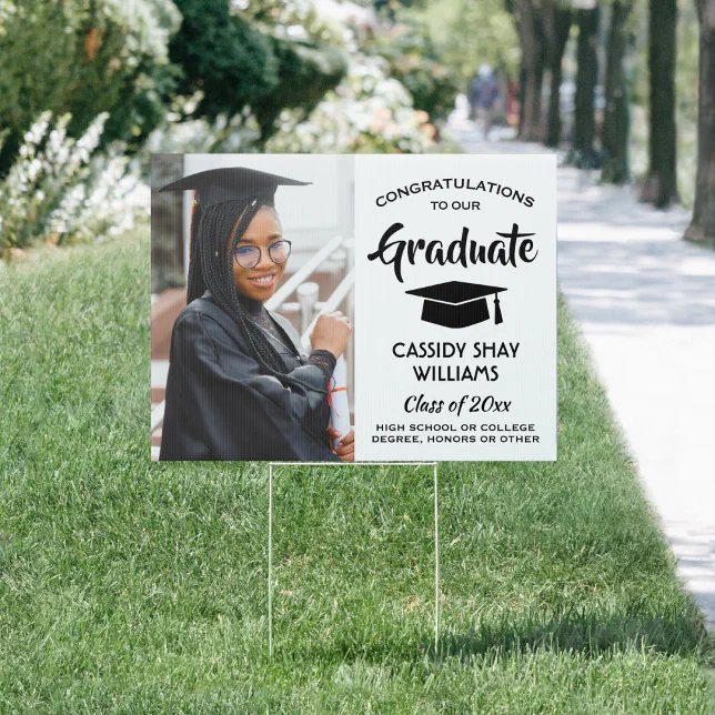 Photo Congratulations Black White Graduation Yard Sign | Zazzle