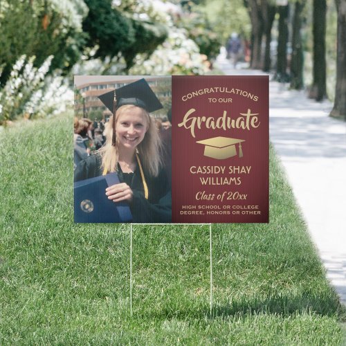 Photo Congratulations Burgundy and Gold Graduation Sign