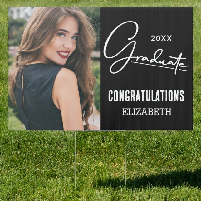 Photo Congratulations Graduate Black Yard Sign (Insitu)