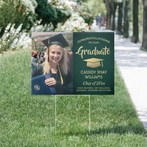 Photo Congratulations Green  Gold Graduation Yard Sign