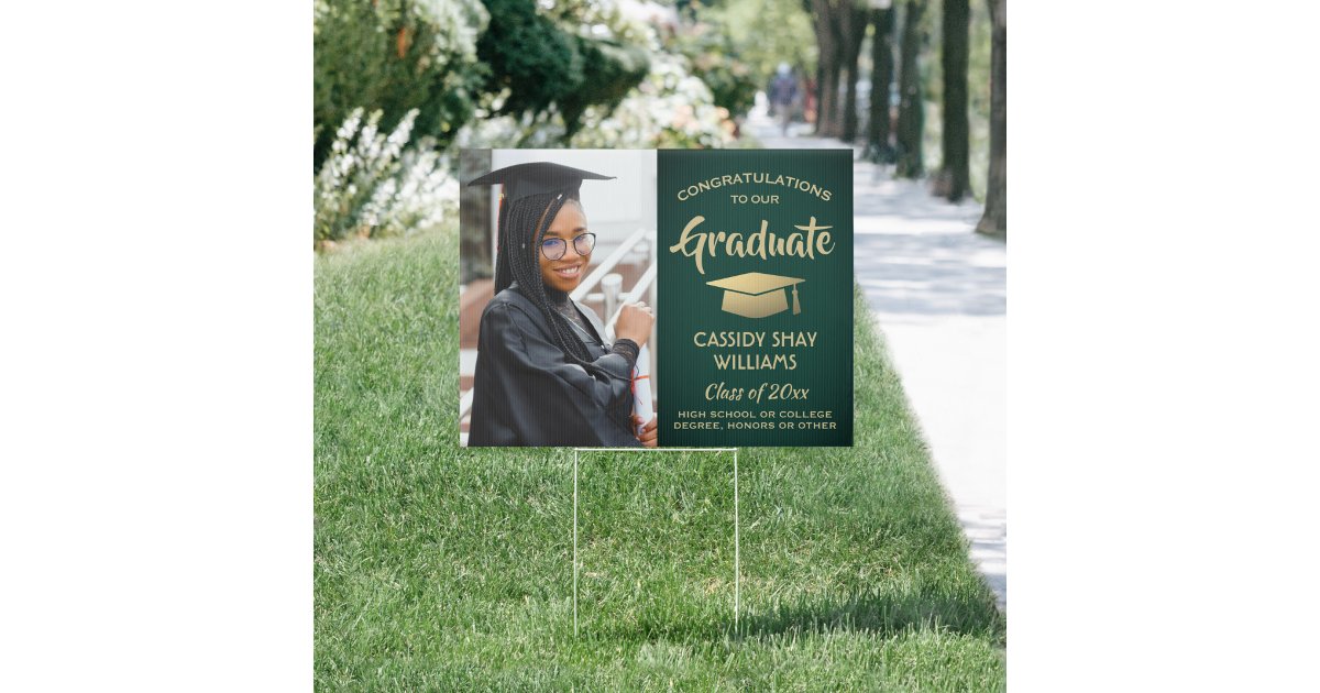 Photo Congratulations Green & Gold Graduation Yard Sign | Zazzle