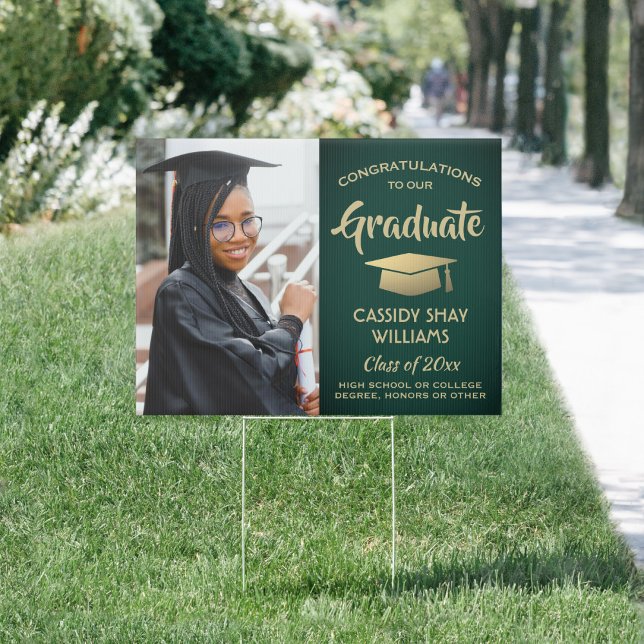 Photo Congratulations Green & Gold Graduation Yard Sign (Creator Uploaded)