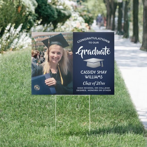 Photo Congratulations Navy Blue White Graduation Sign