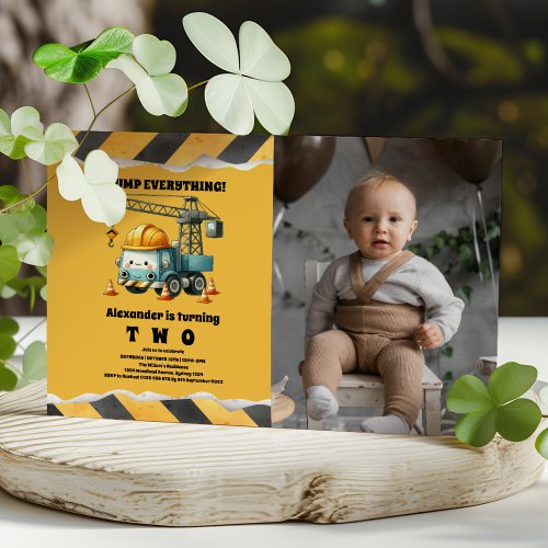 Photo Construction Truck 2nd Birthday Invitation