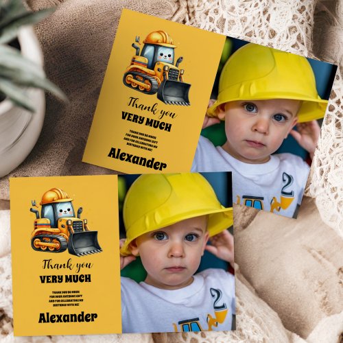 Photo Construction Truck 2nd Birthday Thank You Card