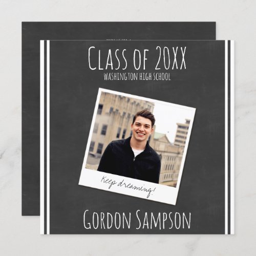 Photo Cool Black White Chalkboard Graduation Party Invitation