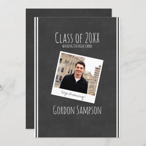 Photo Cool Black White Chalkboard Graduation Party Invitation