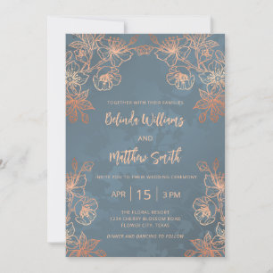 Photo Copper Gold Dusty Blue Wedding Invitation